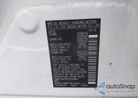 2017 Nissan Rogue S z USA, uszkodzony, nr VIN KNMAT2MT6HP502882